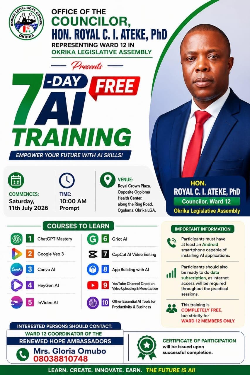 ROYAL ATEKE'S FREE AI TRAINING EMPOWERS OKRIKA YOUTHS WITH DIGITAL SKILLS